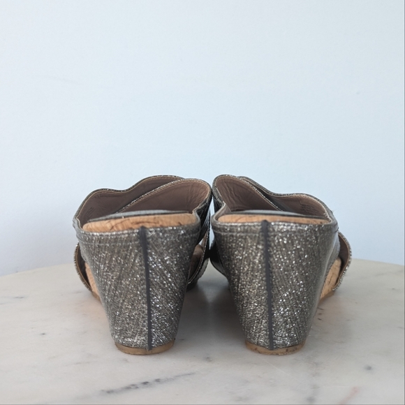 Donald J. Pliner Silver Glitter Leather Toe Wrap Wedges - Picture 8 of 10